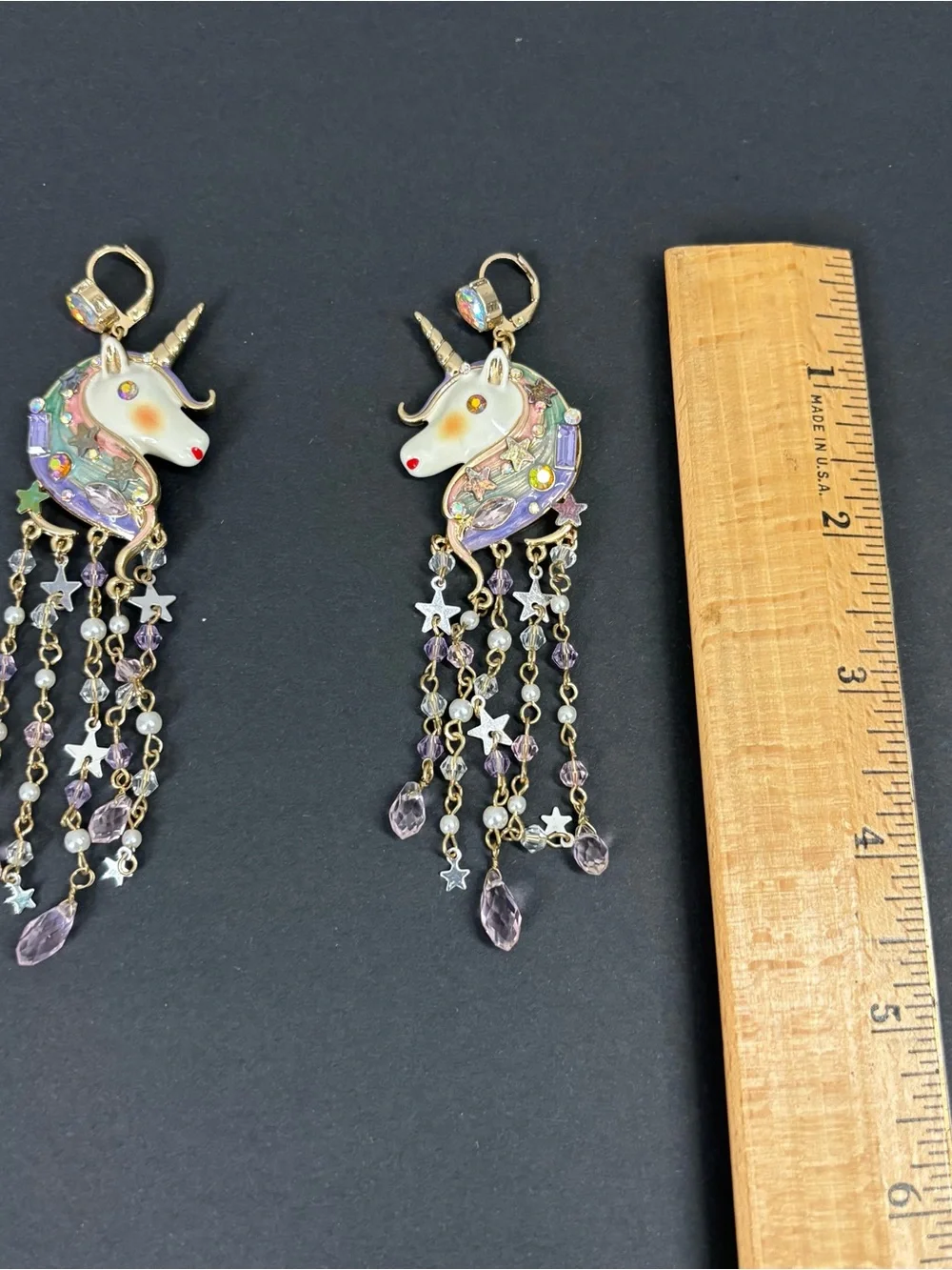 Betsey Johnson Gold-Tone Crystal & Bead Imitation Pearl Unicorn Fringe Earrings